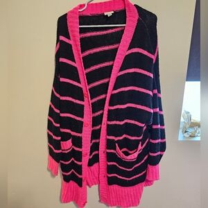 Pink and black stripe cardigan